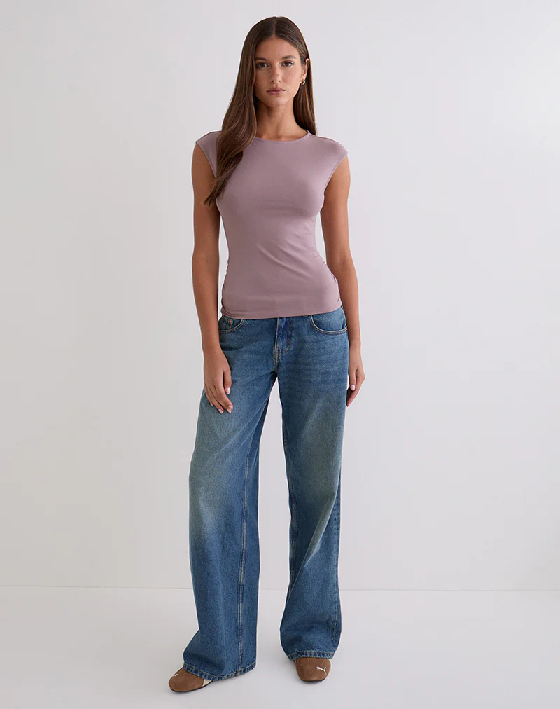 Novia Top with Ruched Sides in Dusty Mauve - Image 2