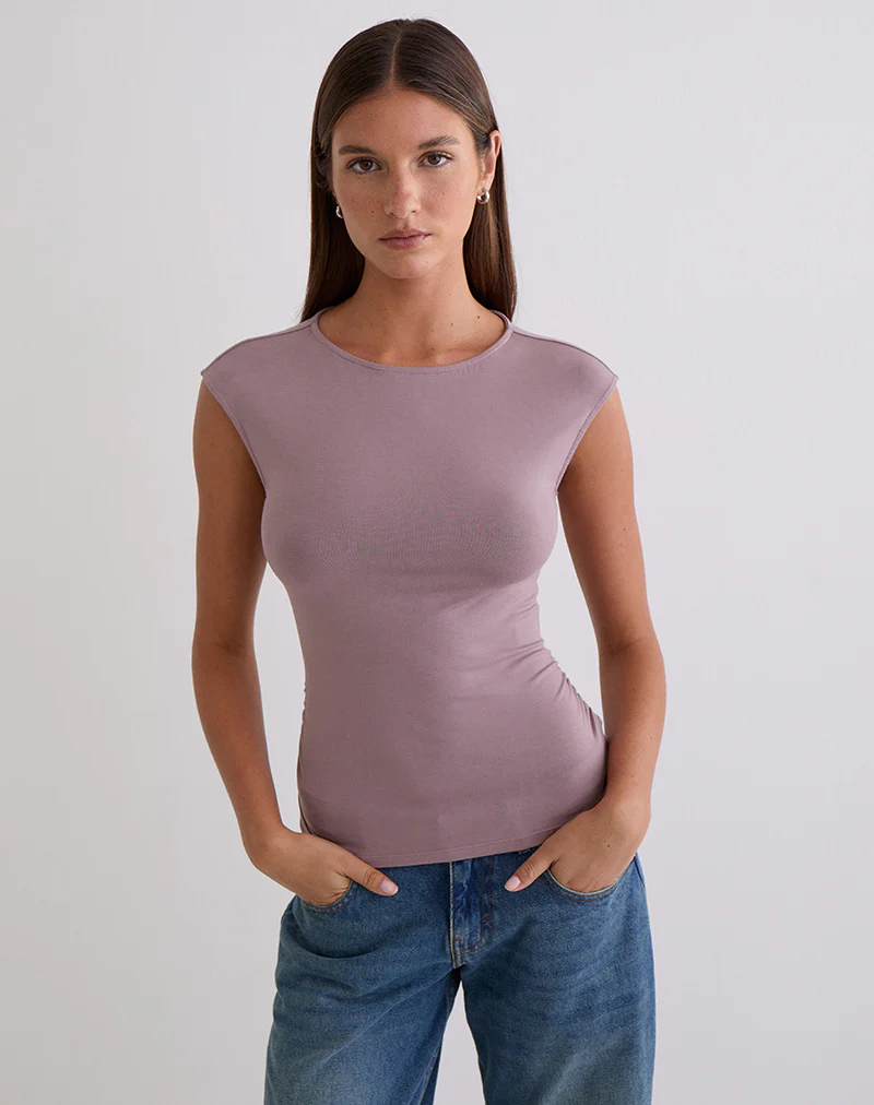 Novia Top with Ruched Sides in Dusty Mauve - Image 3