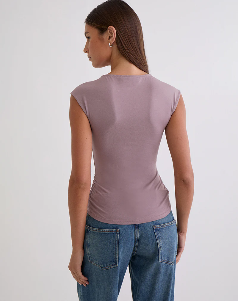 Novia Top with Ruched Sides in Dusty Mauve - Image 4