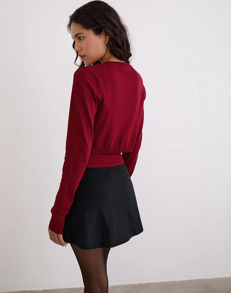 Nuha Cropped Cardigan in Burgundy - Image 5