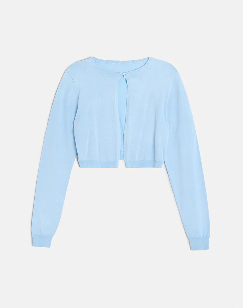 Nuha Ribbed Cropped Cardigan in Blue - Image 2