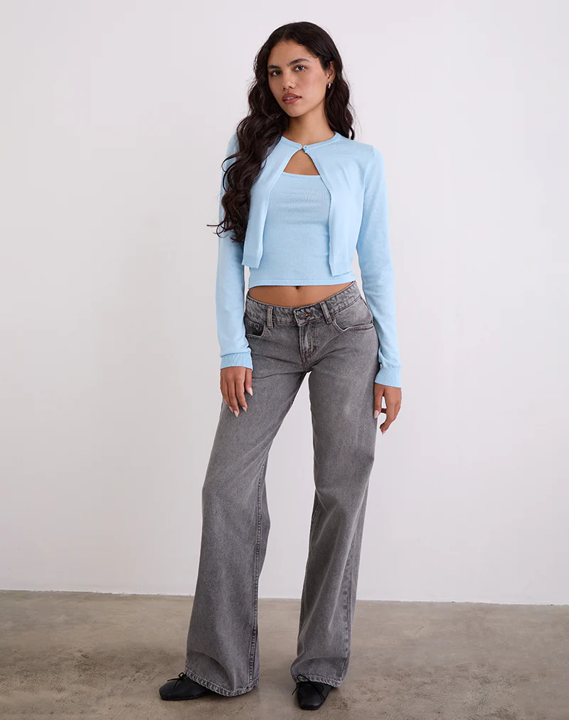Nuha Ribbed Cropped Cardigan in Blue - Image 4