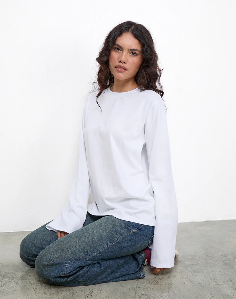 OB Oversized Long Sleeve Tee Top in White - Image 2