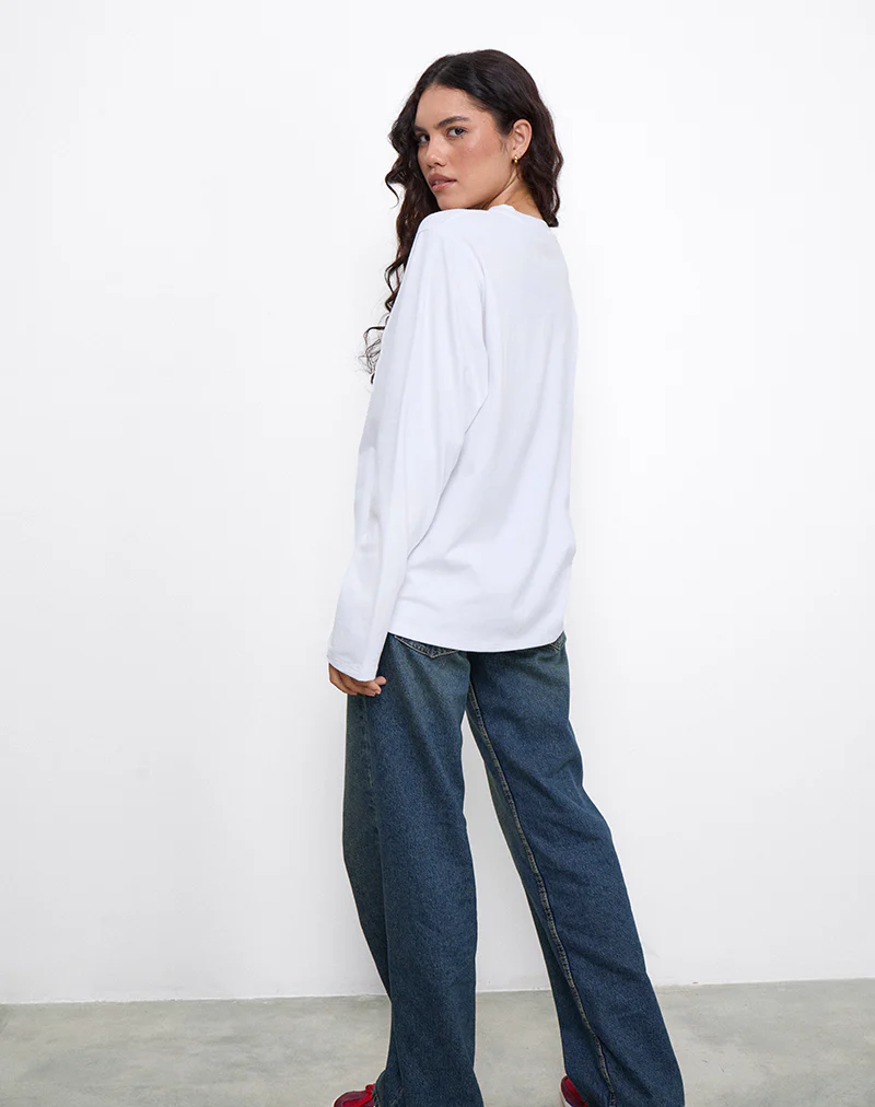OB Oversized Long Sleeve Tee Top in White - Image 5