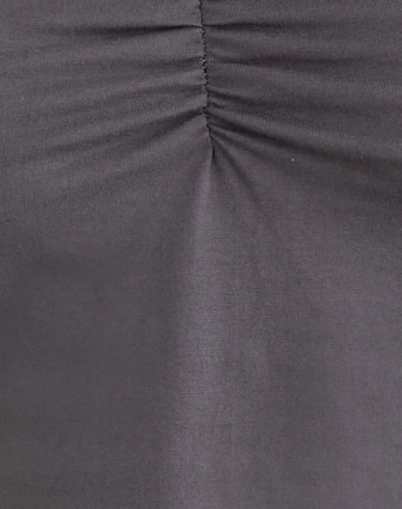 Obanai Short Sleeve V Neck Top in Charcoal Grey - Image 5
