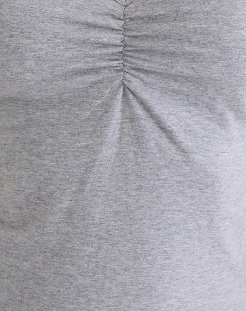 Obanai Short Sleeve V Neck Top in Grey Marl - Image 5