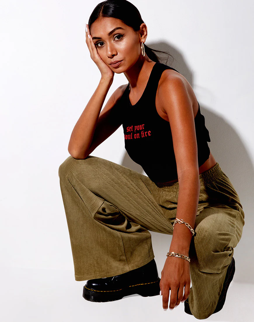 Obeli Trouser in Velvet Rib Khaki - Image 3