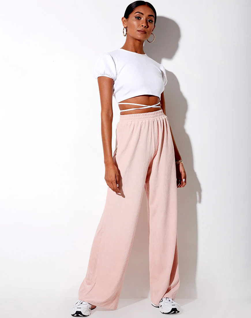 Obeli Trouser in Velvet Rib Light Pink - Image 3