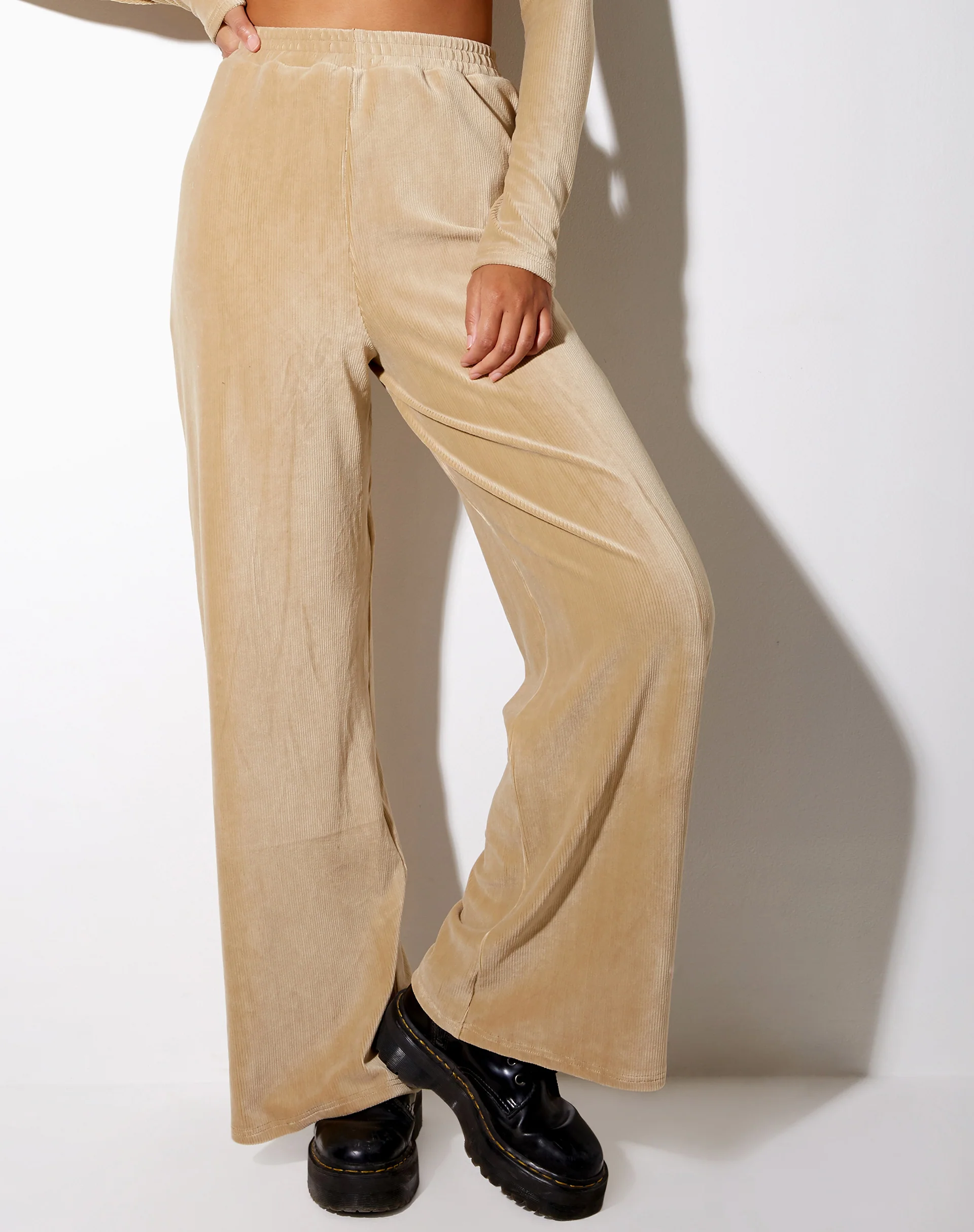 Obeli Trouser in Velvet Rib Tan - Image 3