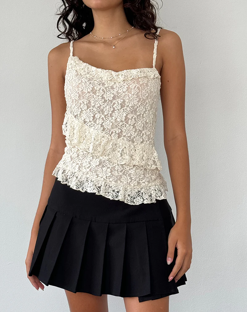 Octavia Asymmetric Cami Top in Lace Ivory - Image 3