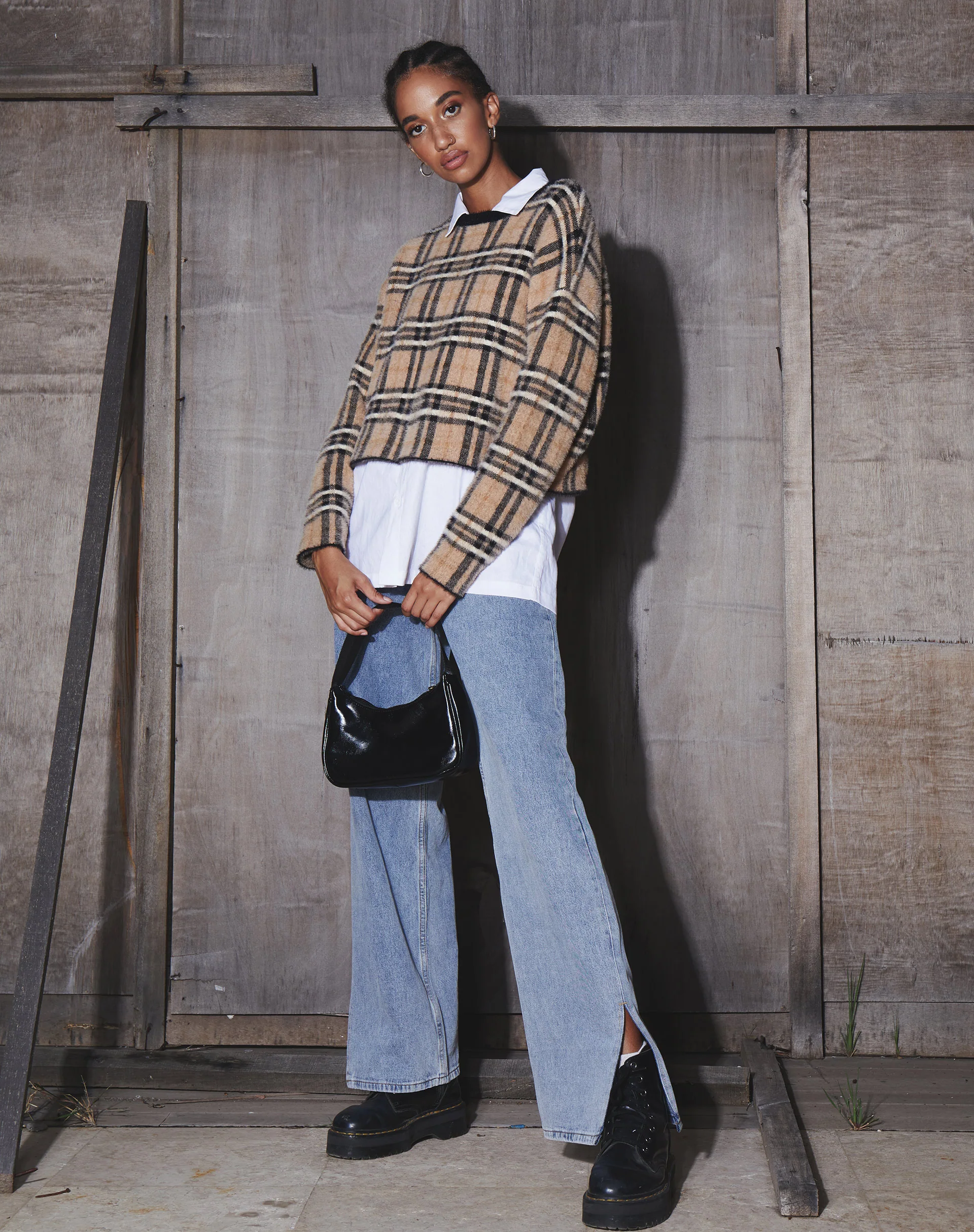 Oki Jumper in Knit Cream Black and White Check - Image 2