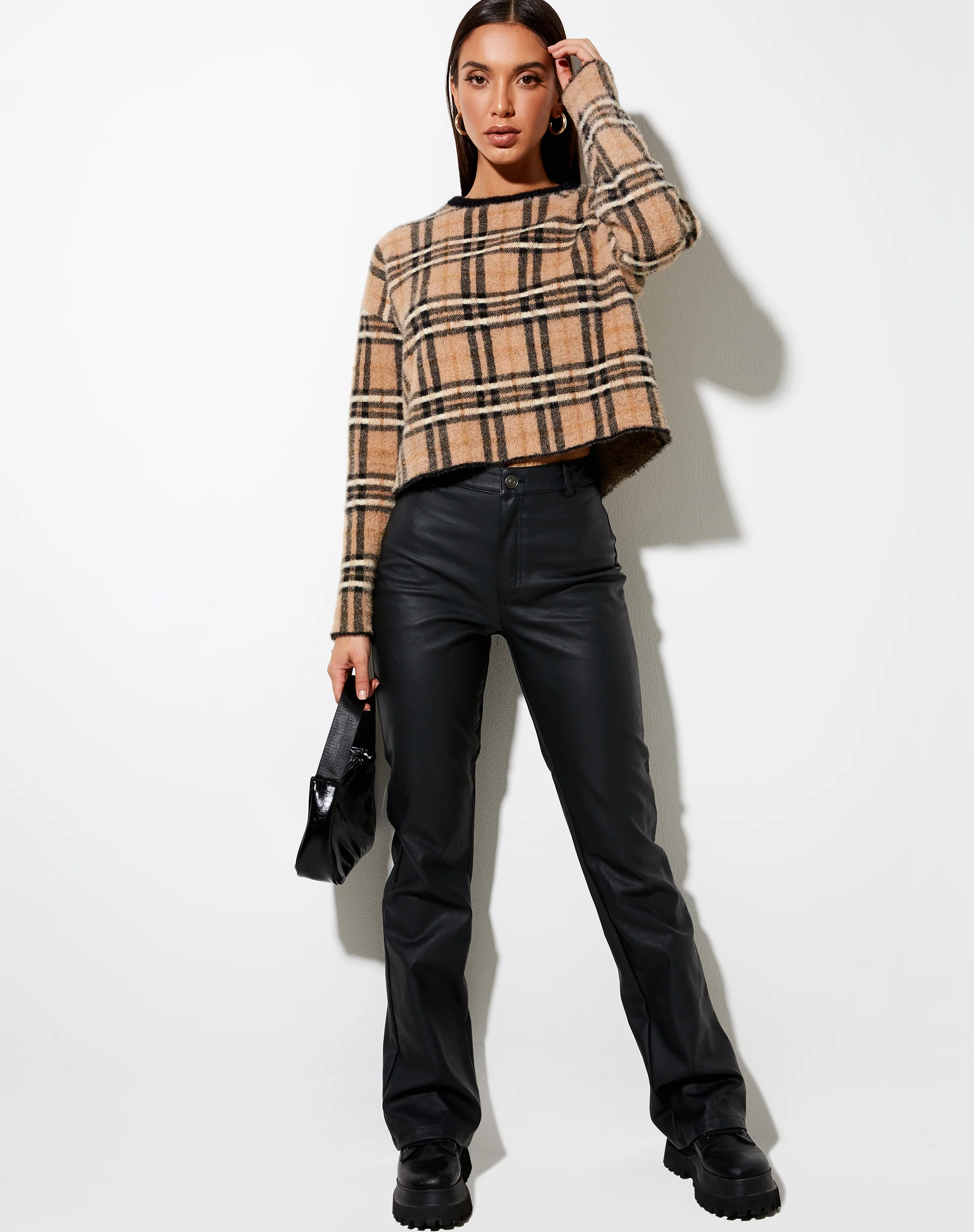 Oki Jumper in Knit Cream Black and White Check - Image 7