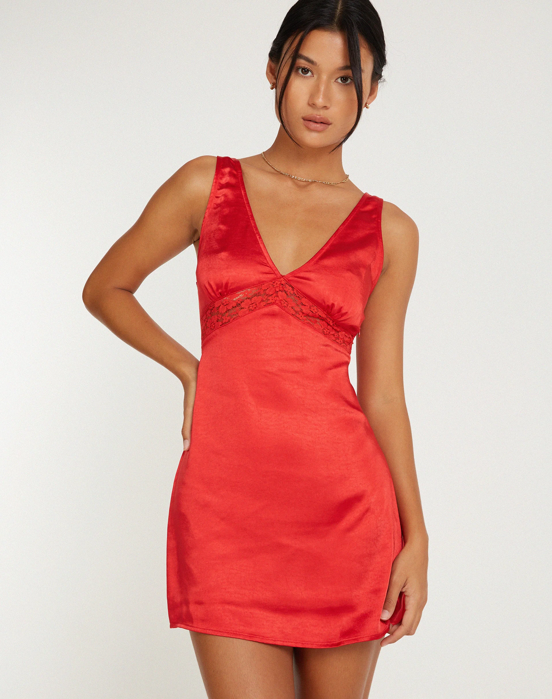 Oksana Mini Dress in Satin Red - Image 4