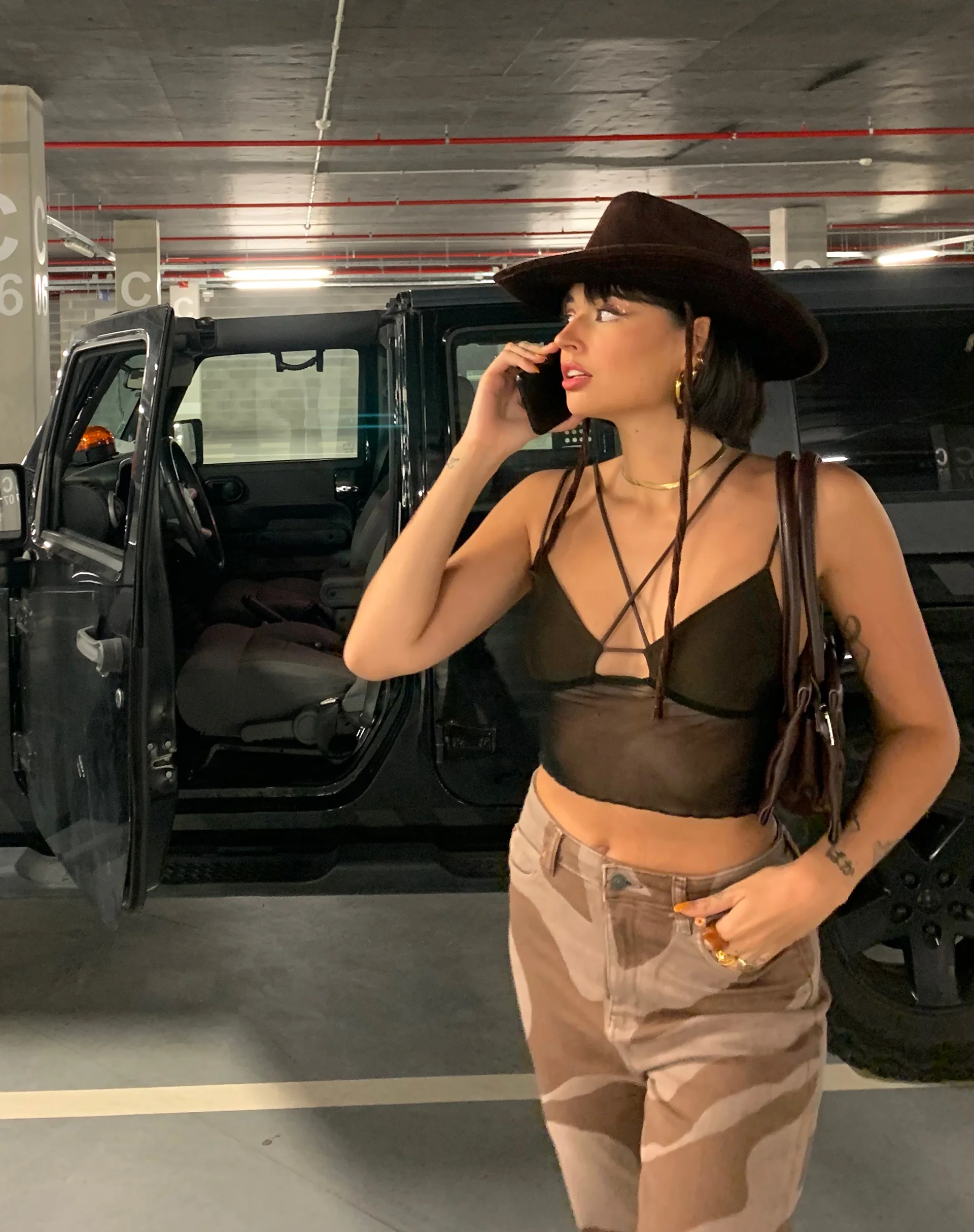 Olgi Crop Top in Mesh Black and Brown - Image 2