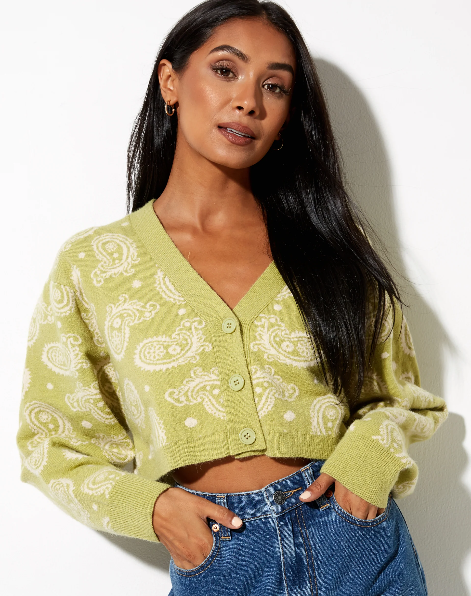 Olina Cropped Cardi in Knit Persian Night Sage - Image 3