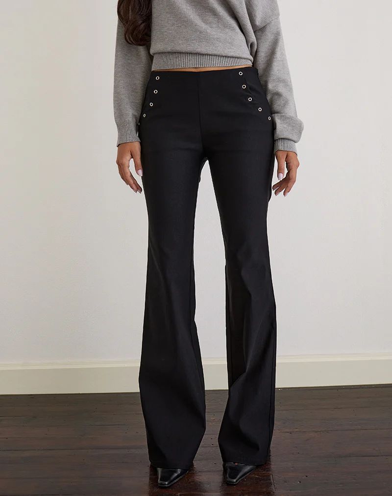 Olira Flare Trouser with Eyelets in Tailored Black - Image 2
