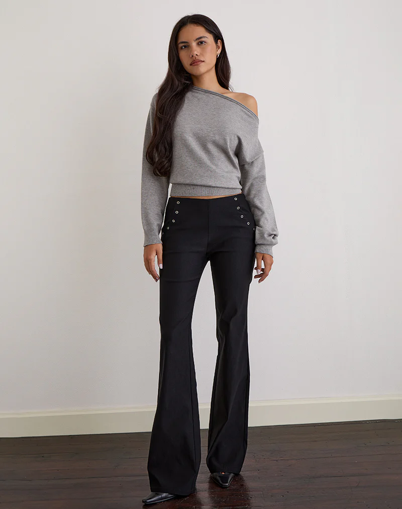 Olira Flare Trouser with Eyelets in Tailored Black - Image 3