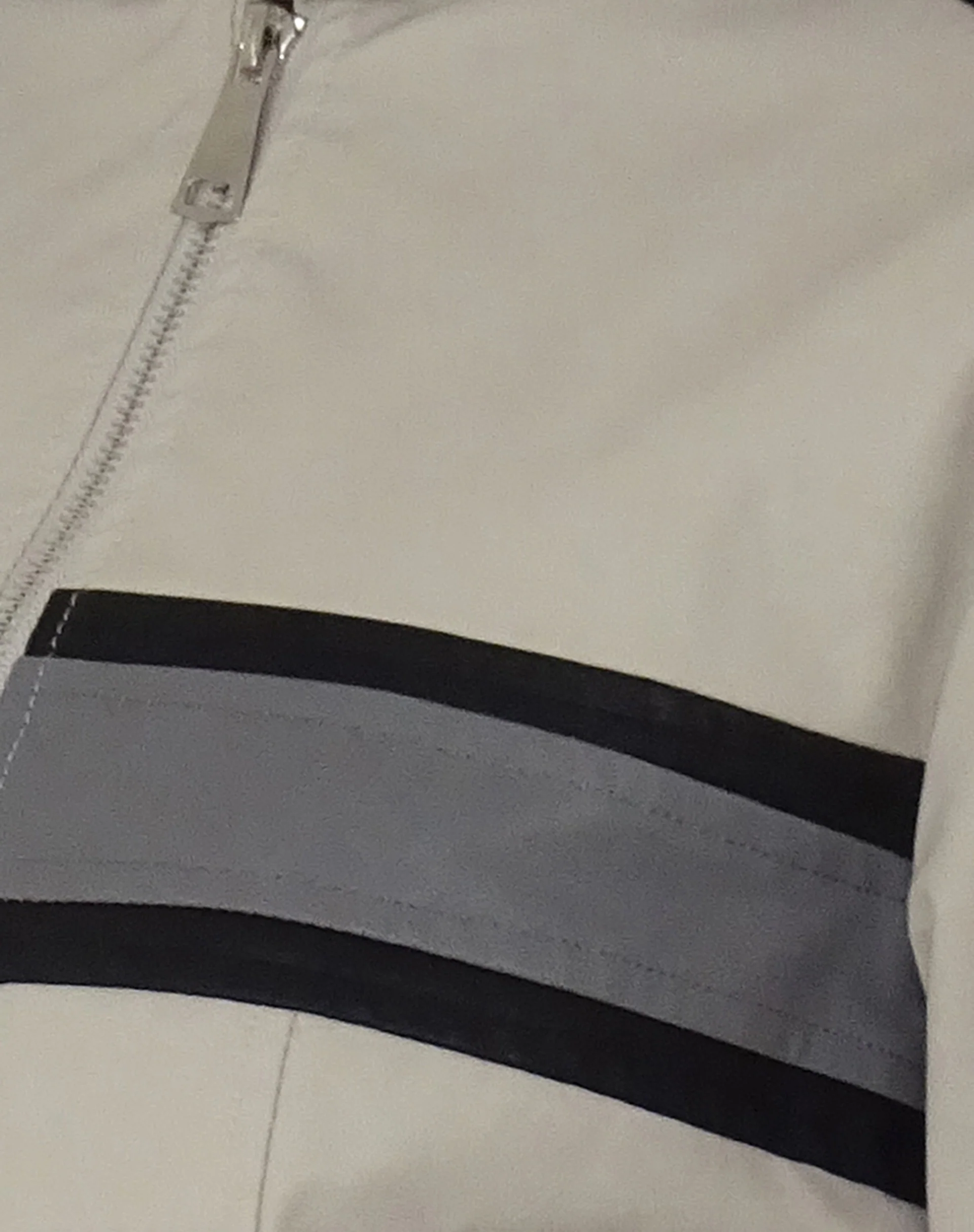 MOTEL X JACQUIE Oliver Zip Up Jacket in Grey PU with Dark Grey Stripe - Image 5