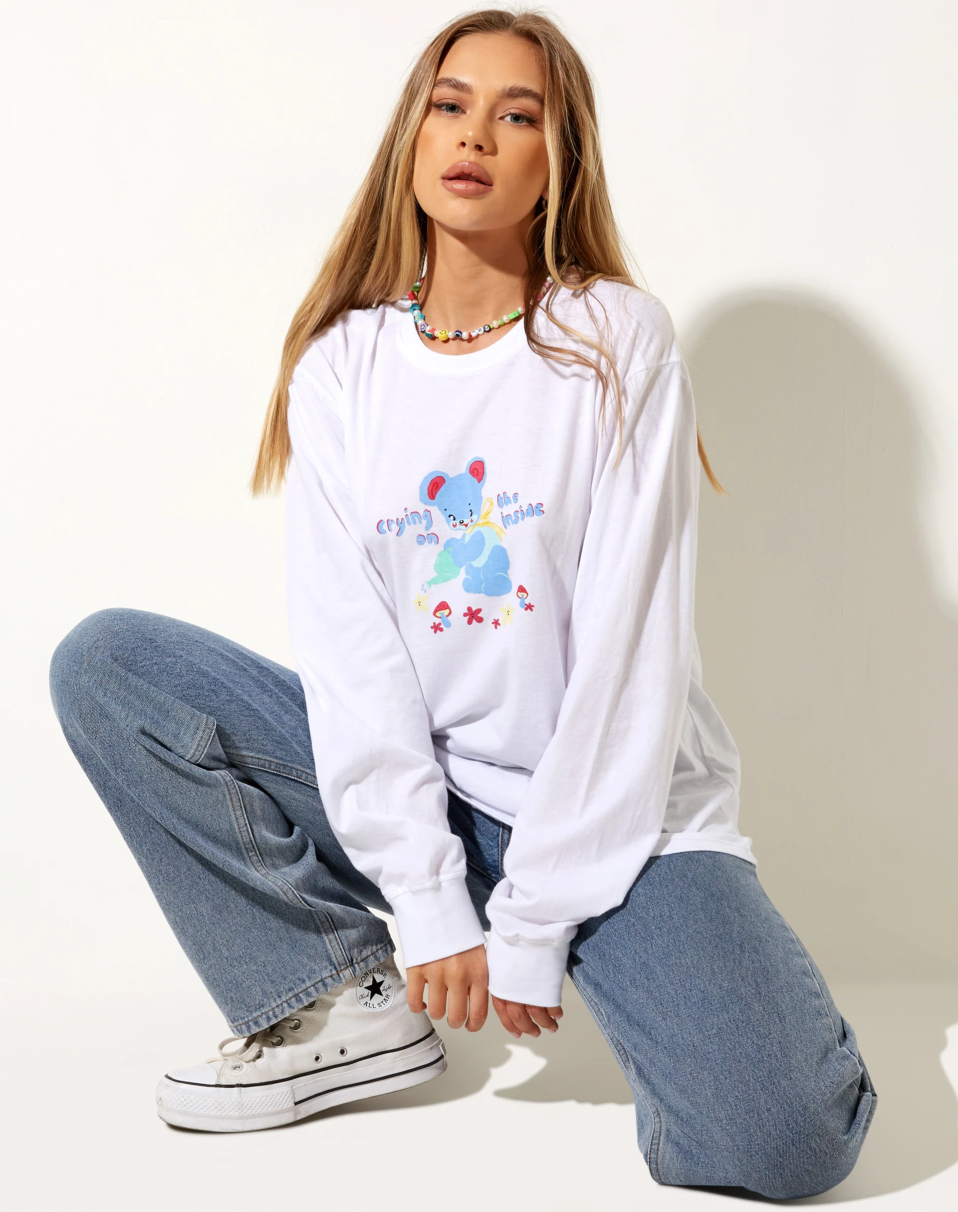 Olivia Long Sleeve Tee in White Crying On The Inside - Image 3