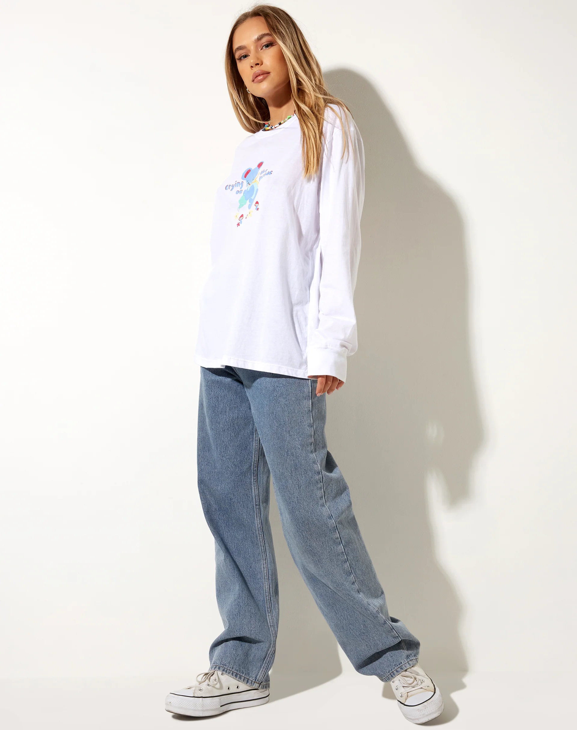 Olivia Long Sleeve Tee in White Crying On The Inside - Image 6