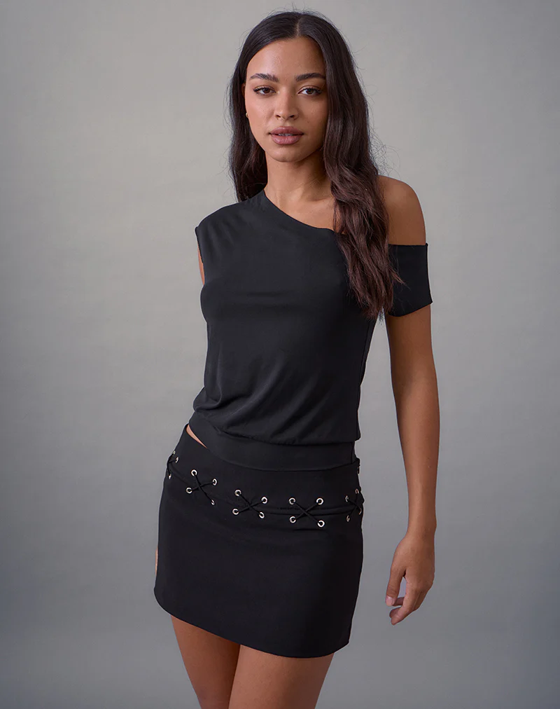 Olma Lace Up Mini Skirt in Tailoring Black - Image 5