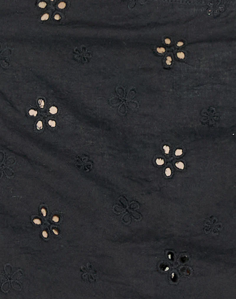 Olsa Mini Skirt in Flower Broderie Black - Image 7