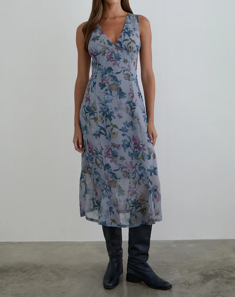 Olydia Midi Dress in Chiffon Shadow Lily Blue - Image 3