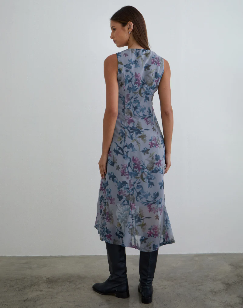 Olydia Midi Dress in Chiffon Shadow Lily Blue - Image 4