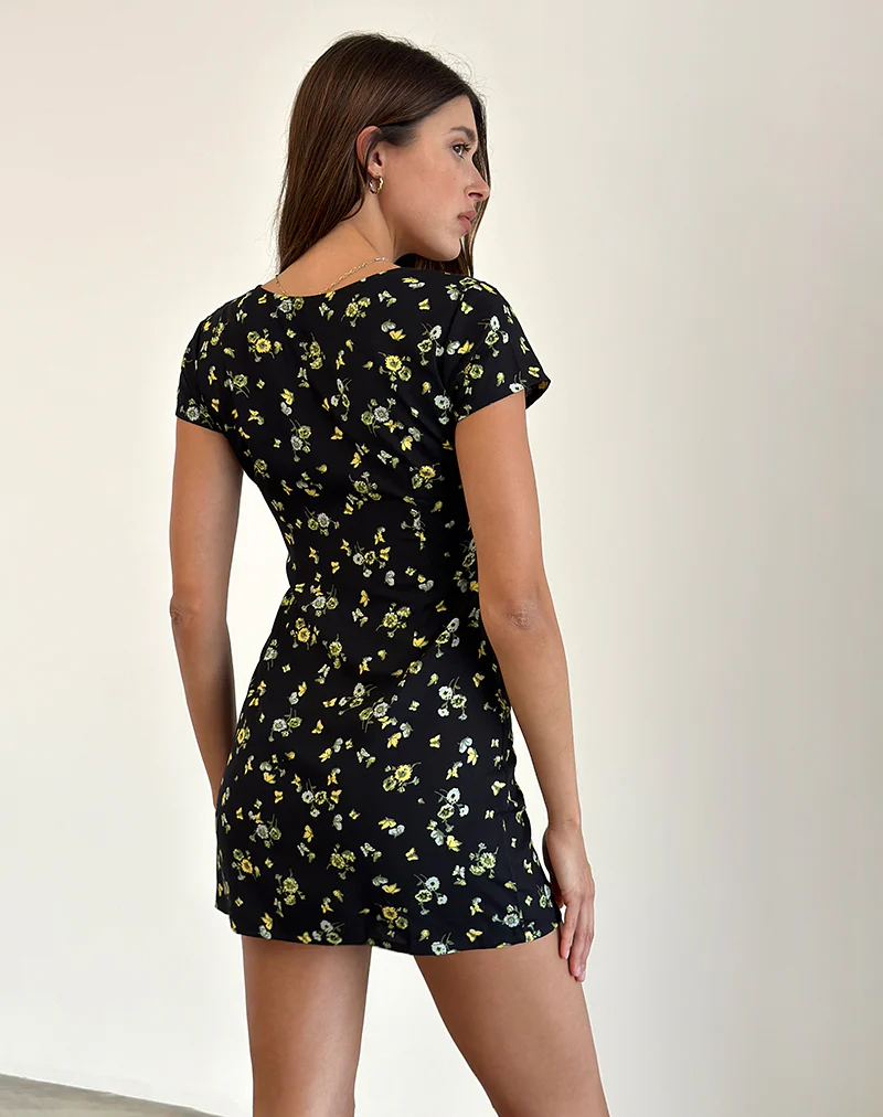 Omoni Mini Dress in Lemon and Lime Black - Image 4