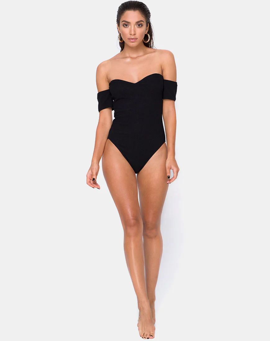 Ona Swimsuit in Crinkle Rib Black - Image 3