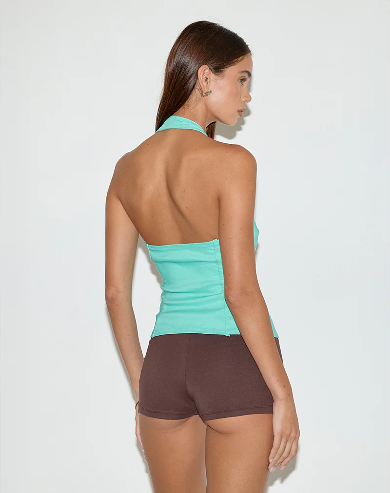 Oorja Halterneck Top in Tailoring Aqua - Image 4