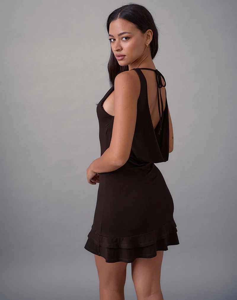 Opaline Backless Mini Dress in Chocolate Brown - Image 2