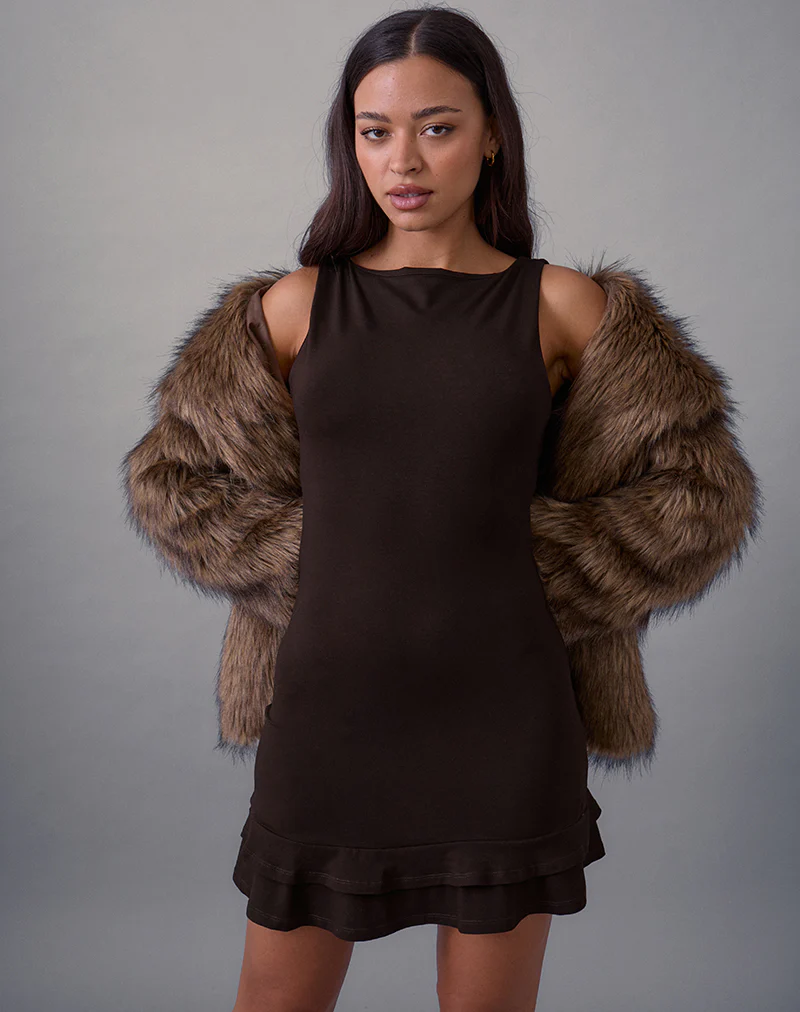 Opaline Backless Mini Dress in Chocolate Brown - Image 3