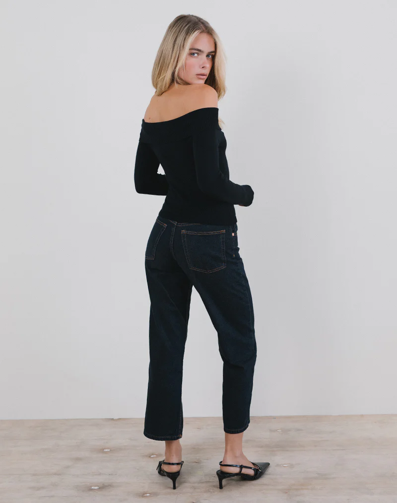 Orianne Bardot Top in Knit Black with Satin Bow - Image 3