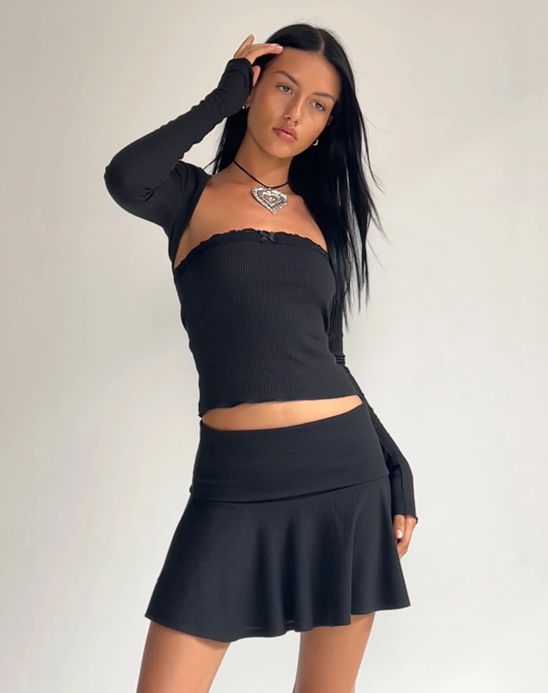 Orla Micro Mini Rib Skirt in Black - Image 4