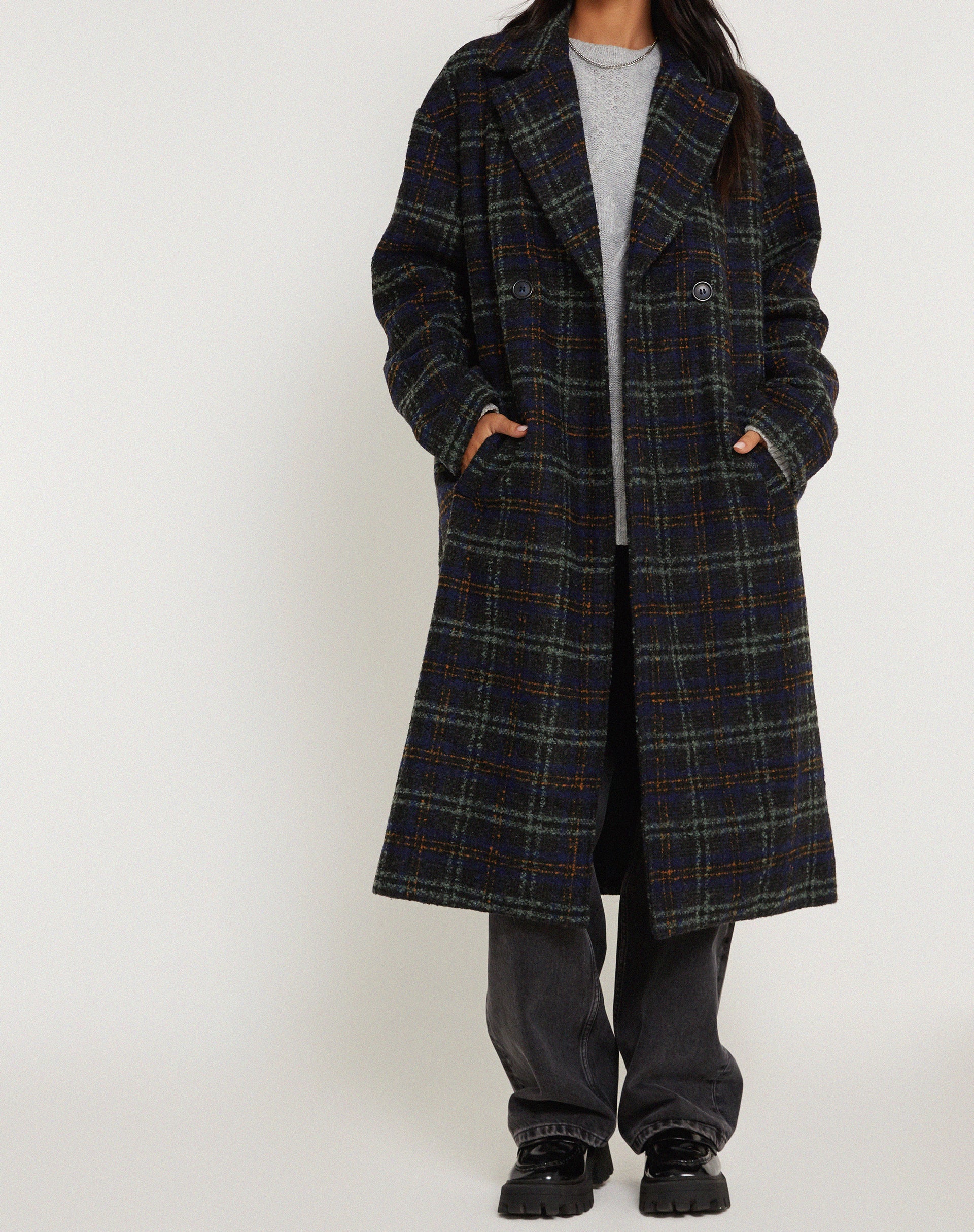 Orlova Coat in Check Navy Black and Brown - Image 4