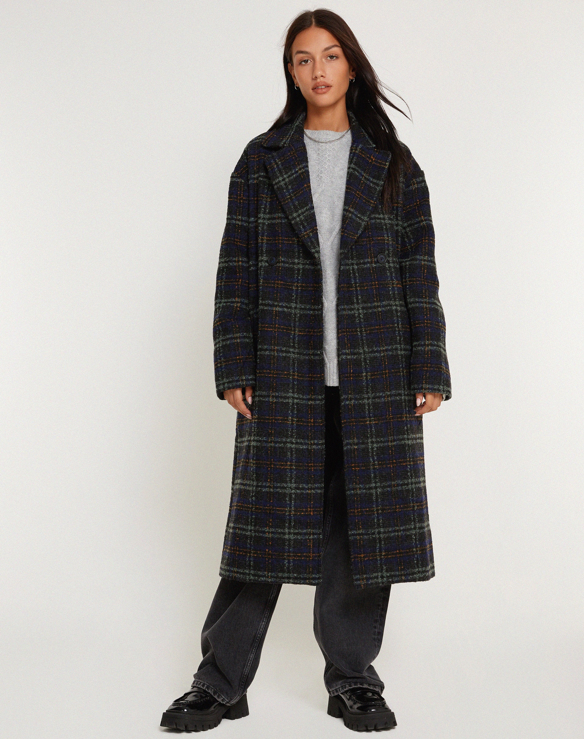 Orlova Coat in Check Navy Black and Brown - Image 5