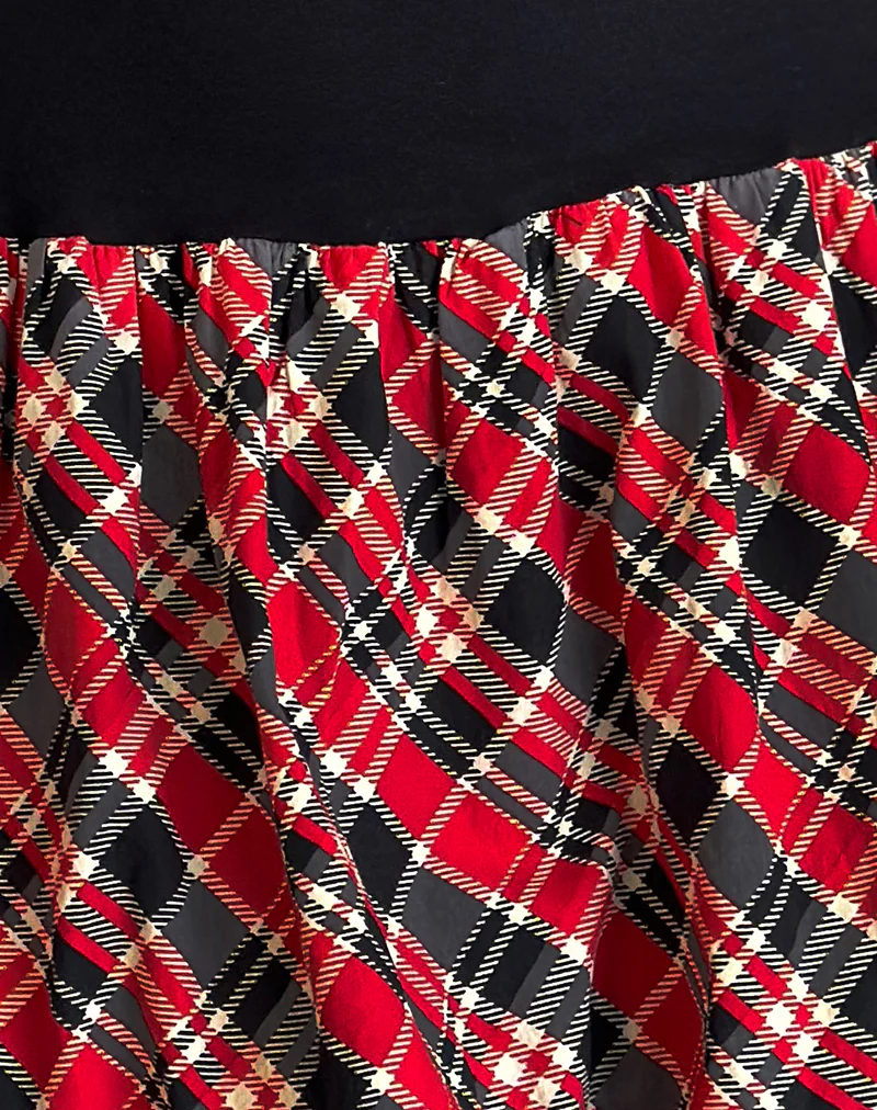 Ortega Mini Dress in Black with Diagonal Check Red - Image 6