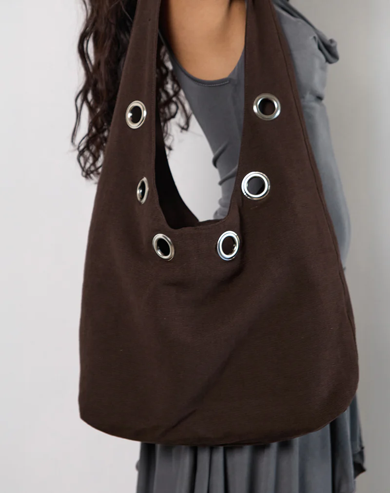 Oru Shoulder Bag in Brown with Eyelets - Image 3