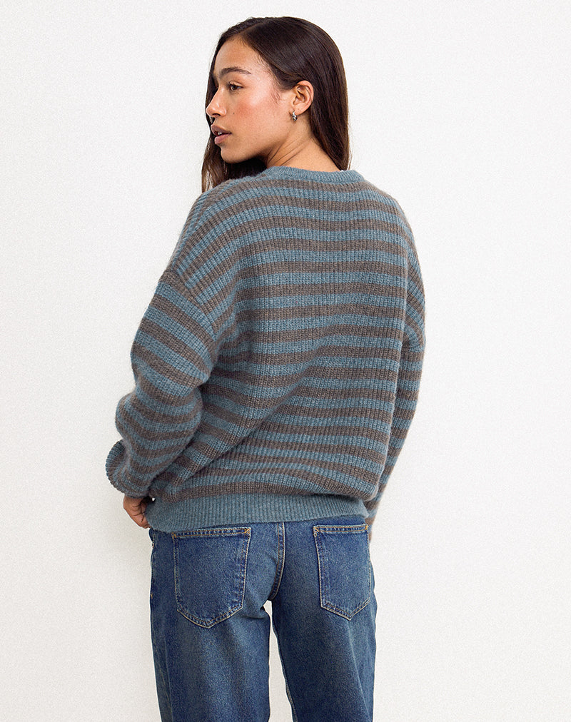 Orvala Knit Jumper in Slate and Brown Stripe - Image 3