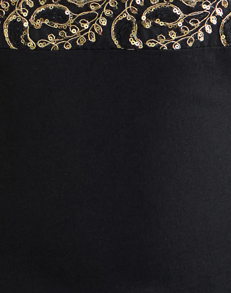 Orvio Halter Top in Black with Embroidered Sequin Trim - Image 5