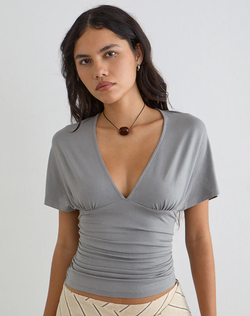Osari Plunge Batwing Top in Jersey Grey - Image 3