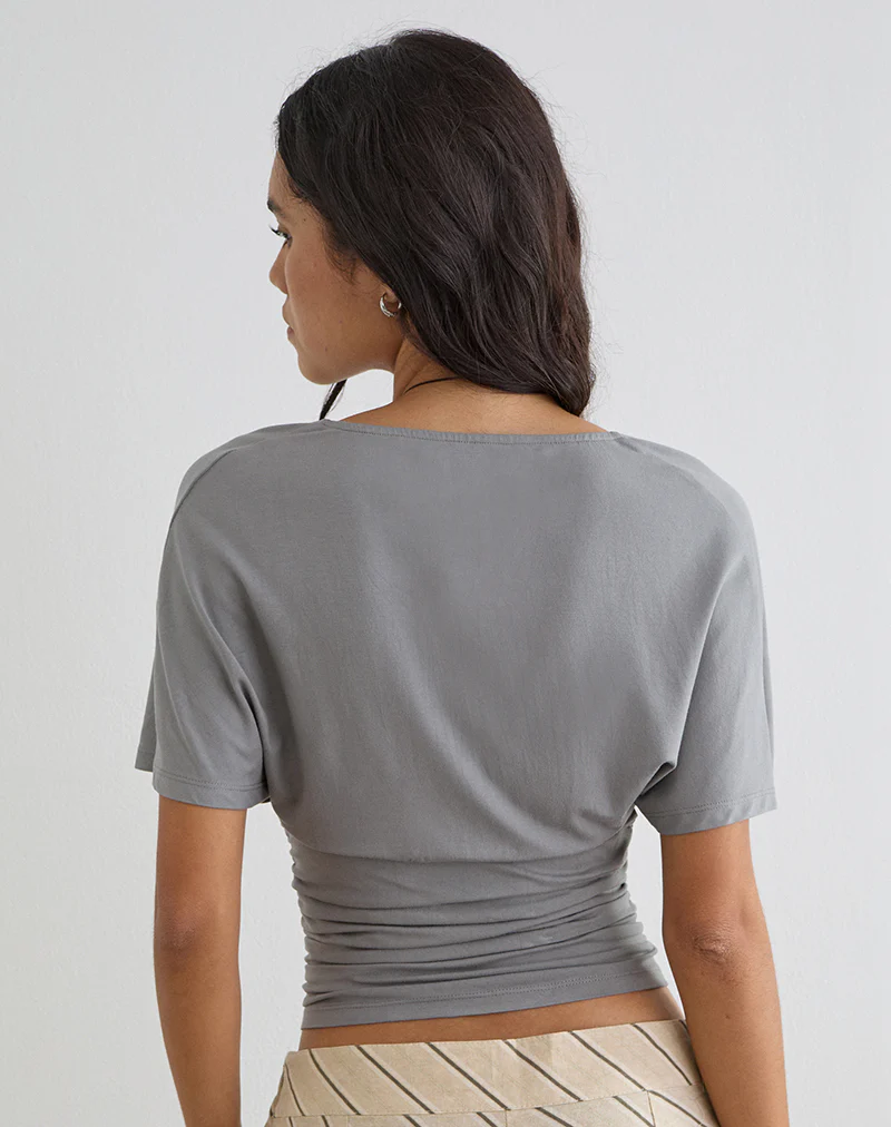 Osari Plunge Batwing Top in Jersey Grey - Image 4