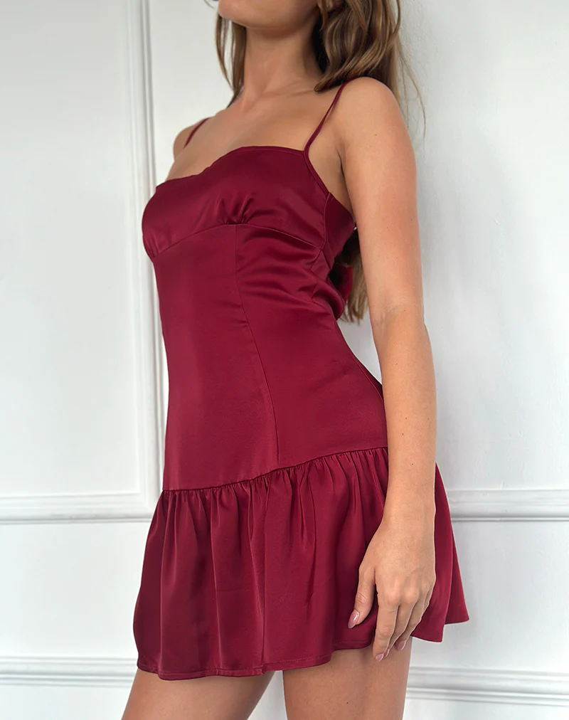 Oshi Open Back Mini Dress in Satin Red - Image 5