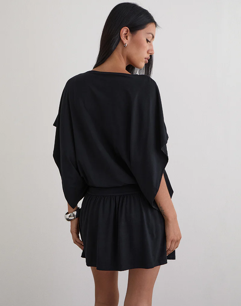 Osiri Batwing Plunge Mini Dress in Jersey Black - Image 5