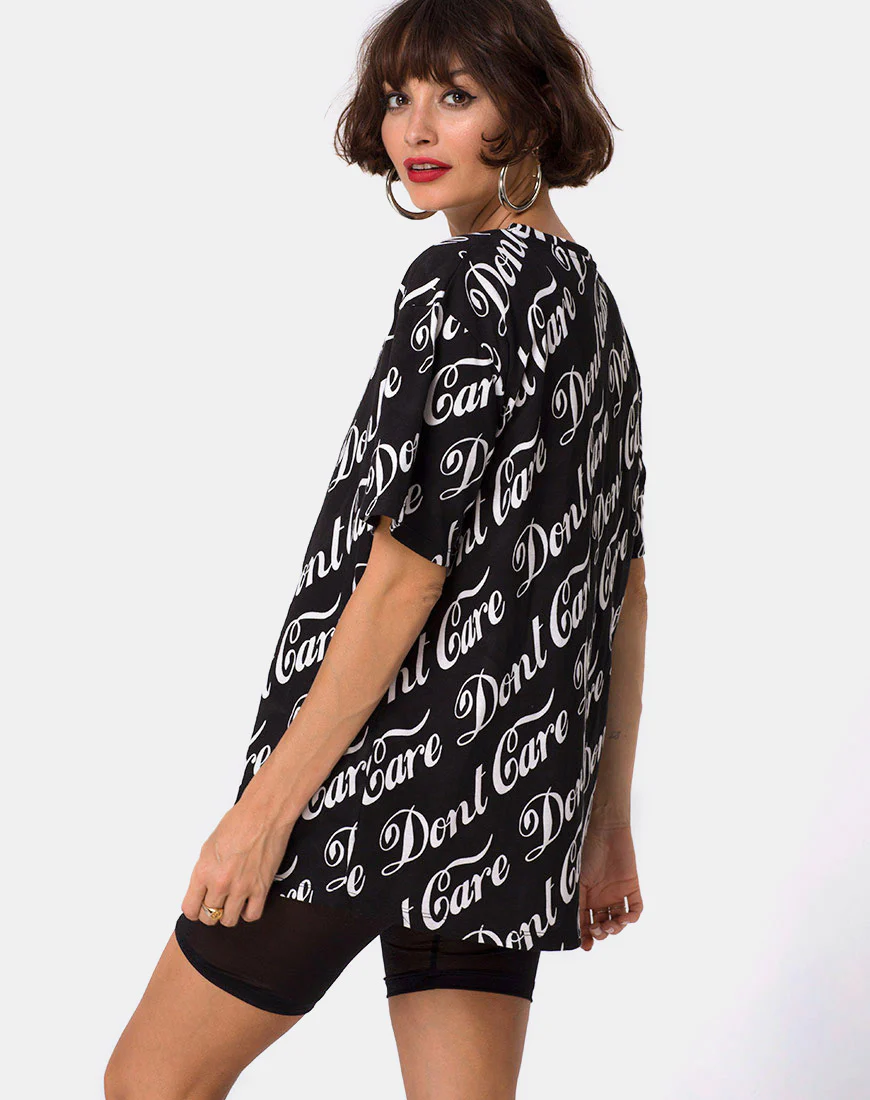 Oversize Basic Tee in Black Don’t Care Full Print by Mote - Image 2