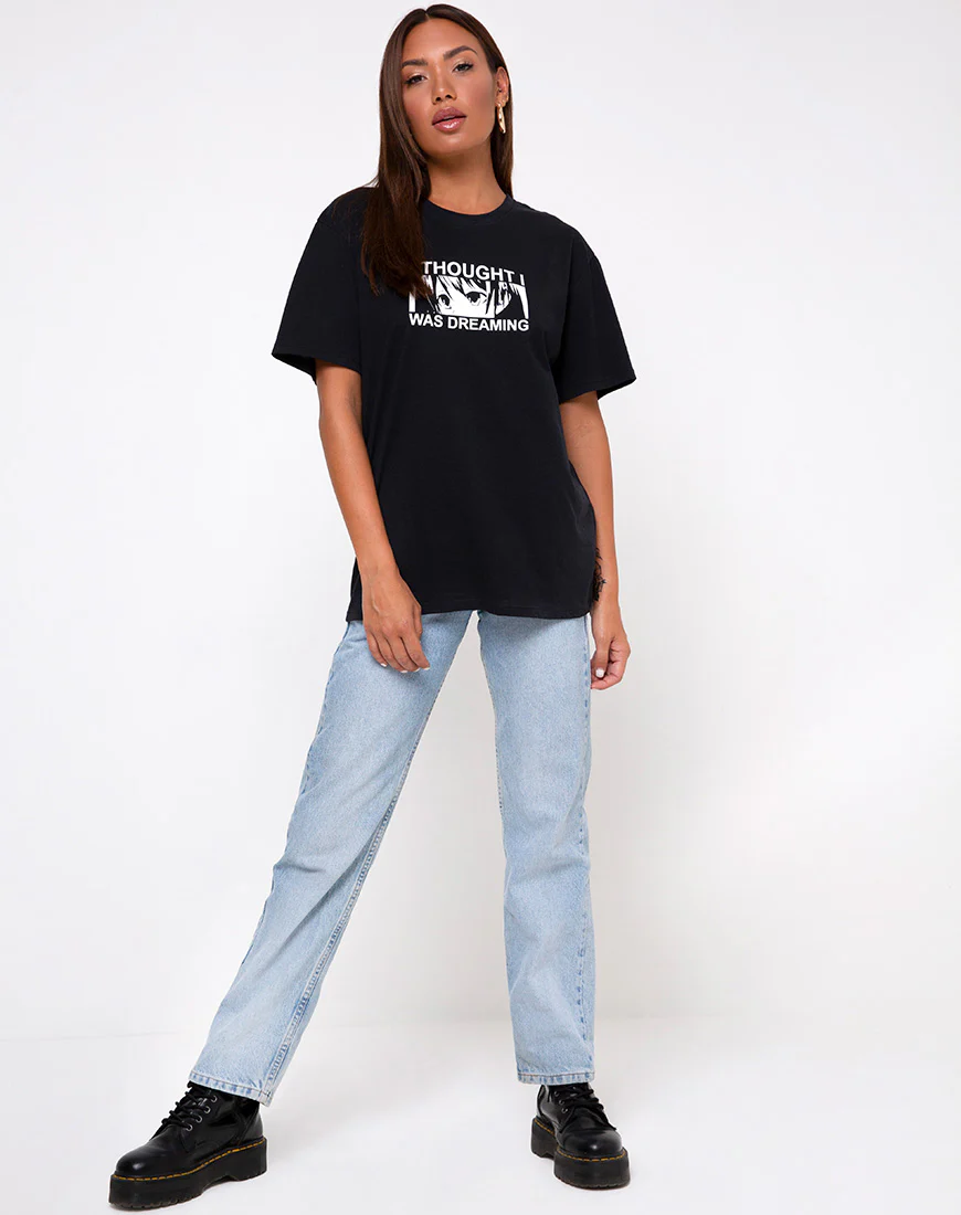 Oversized Basic Tee in 'I thought I was dreaming' Black by Motel - Image 3