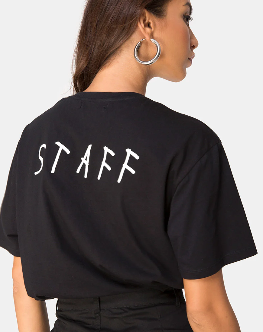 Oversize Black Tee in Black on Tour 'staff' by Motel - Image 2