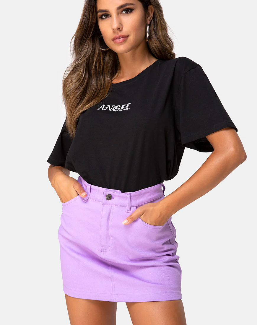 Oversize Basic Tee in Black with Angel Embro - Image 2