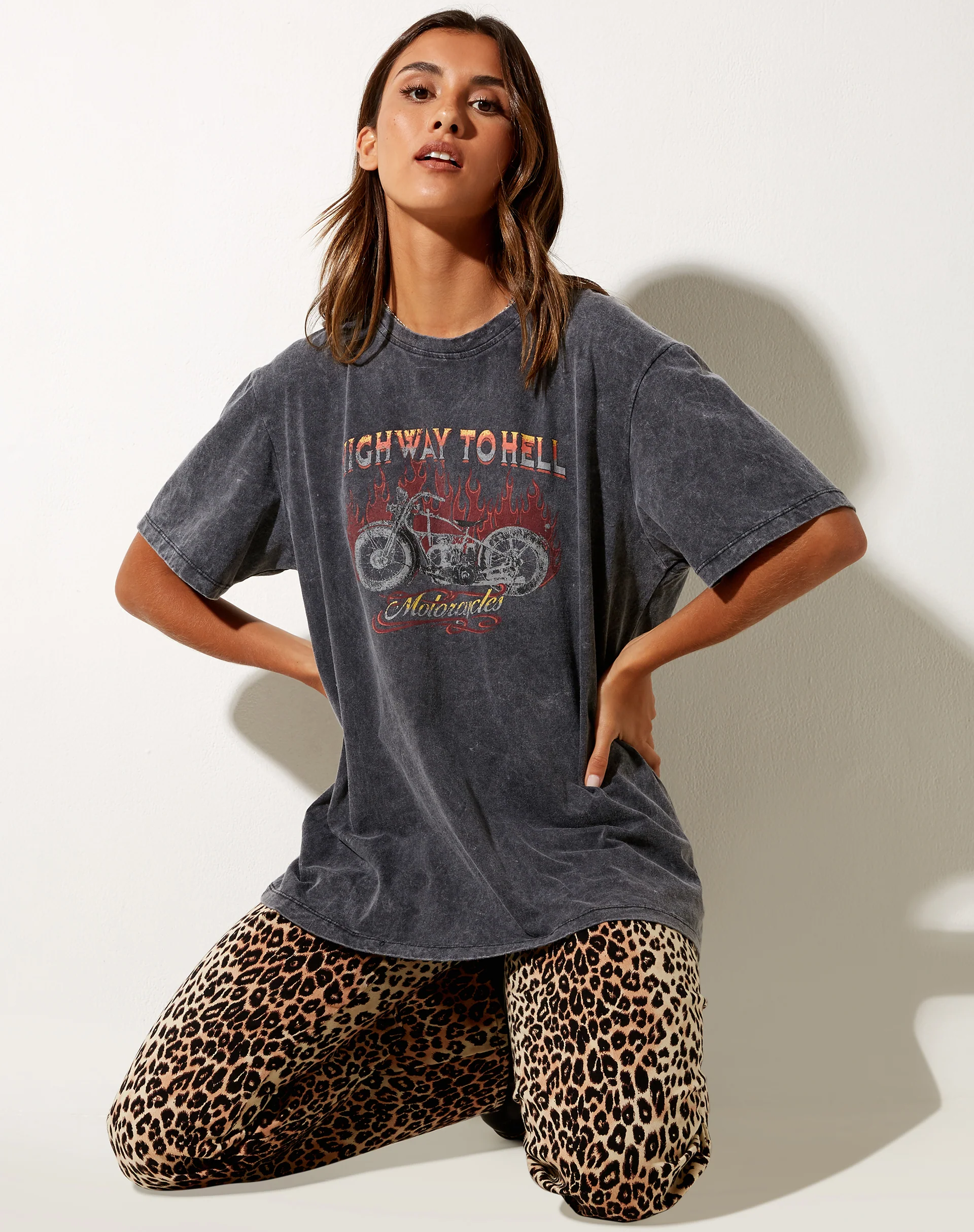 Oversize Basic Tee in Black Wash Motorcycles